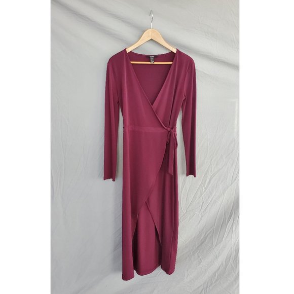 Dark Red Long Sleeve Wrap Dress - Picture 1 of 6